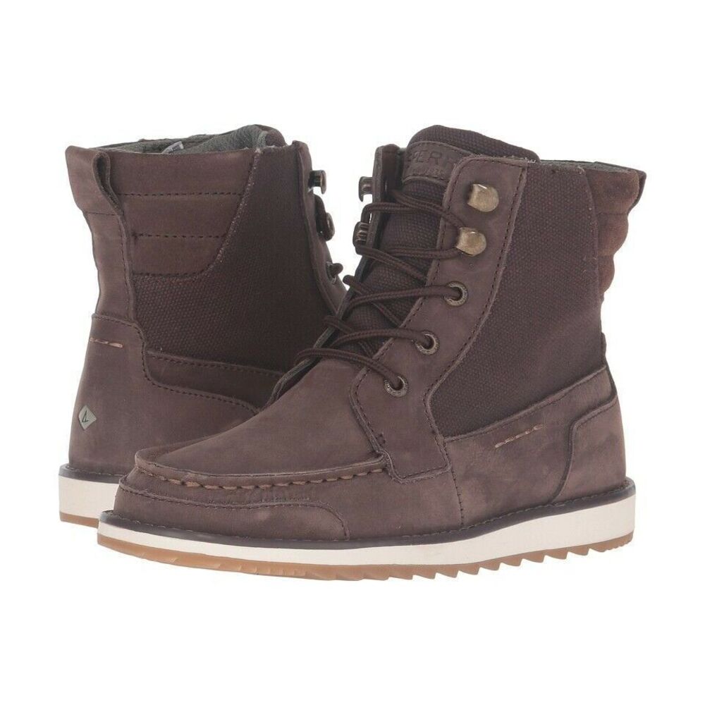 Sperry Top-sider Boys' Dockyard Brown Nubuck & Canvas‎ Moc Toe Boots US 6M
